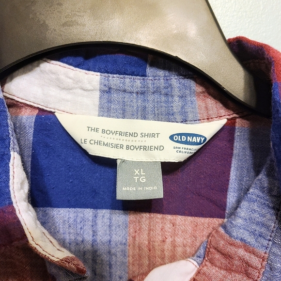 5/$30 Old Navy Boyfriend Shirt Red & Blue Checkered Button Down Plaid XL Shirt - Picture 2 of 6